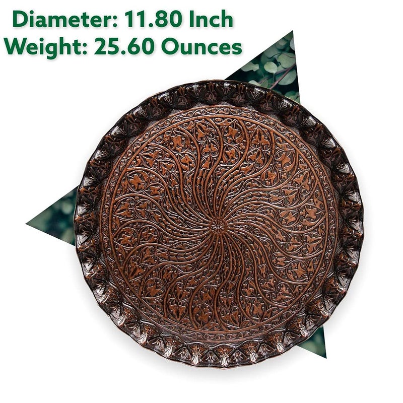 Alisveristime Turkish Ottoman Coffee Tea Serving Tray â€“ 11.8 Inches, Wavy Zamac Tray with Traditional Motifs, Available in Five Color Variations (Copper) - Image 5